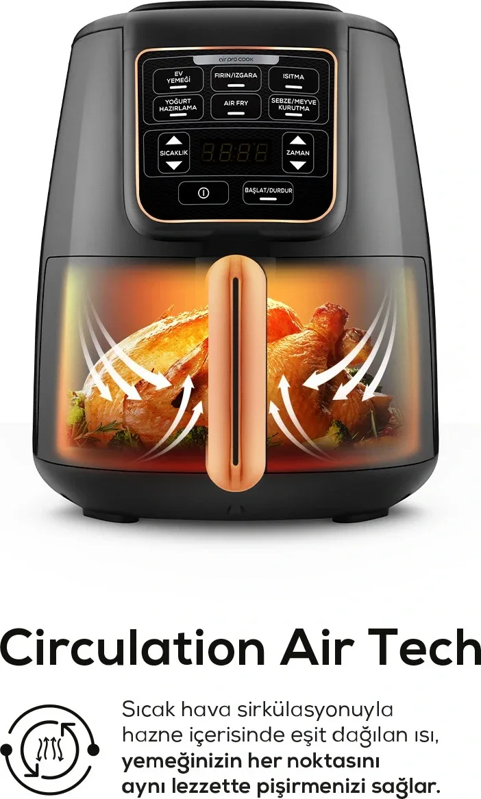 Karaca Air Pro Cook XL 2 in 1 Konuşan Airfryer Black Copper 4L - görsel 4