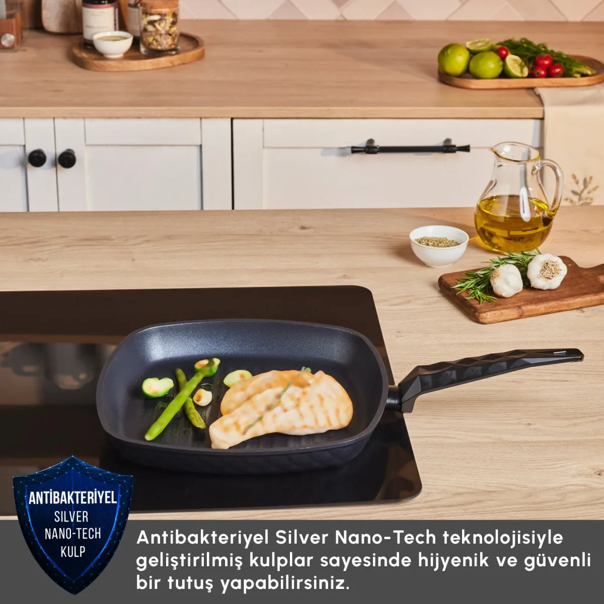 Karaca Biodiamond Antibakteriyel Kulp Grill Tava 28 cm - görsel 3
