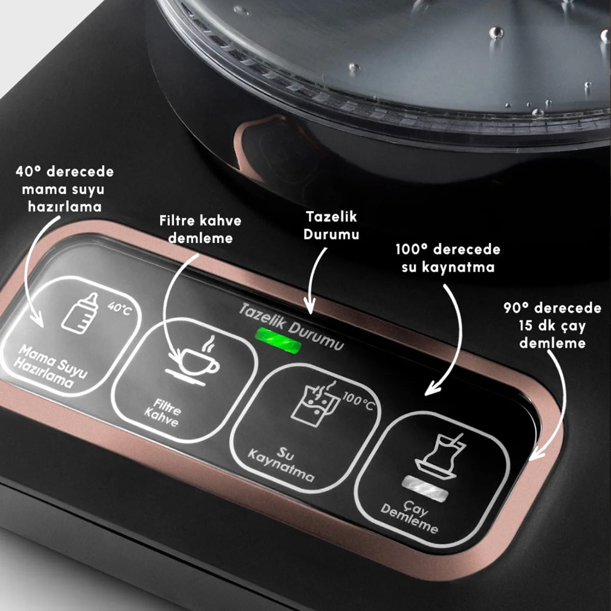 Karaca Çaysever Robotea Pro Connect 4 in 1 Konuşan Cam Çay Makinesi Rosegold - görsel 5