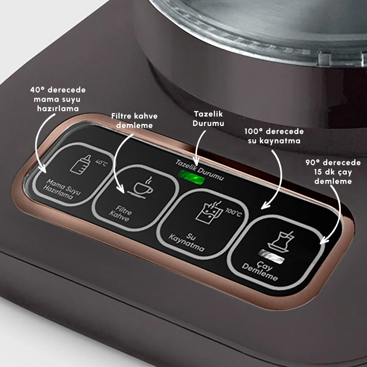 Karaca Çaysever Robotea Pro Connect 4 in 1 Konuşan Cam Çay Makinesi Walnut Brown - görsel 5