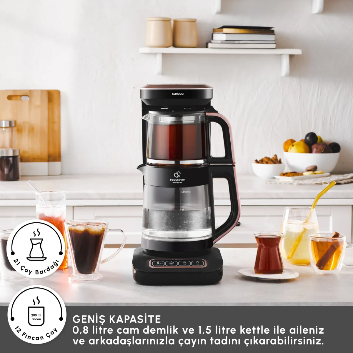 Karaca Çaysever Robotea Pro Connect 4 in 1 Konuşan Cam Çay Makinesi Rosegold - görsel 3