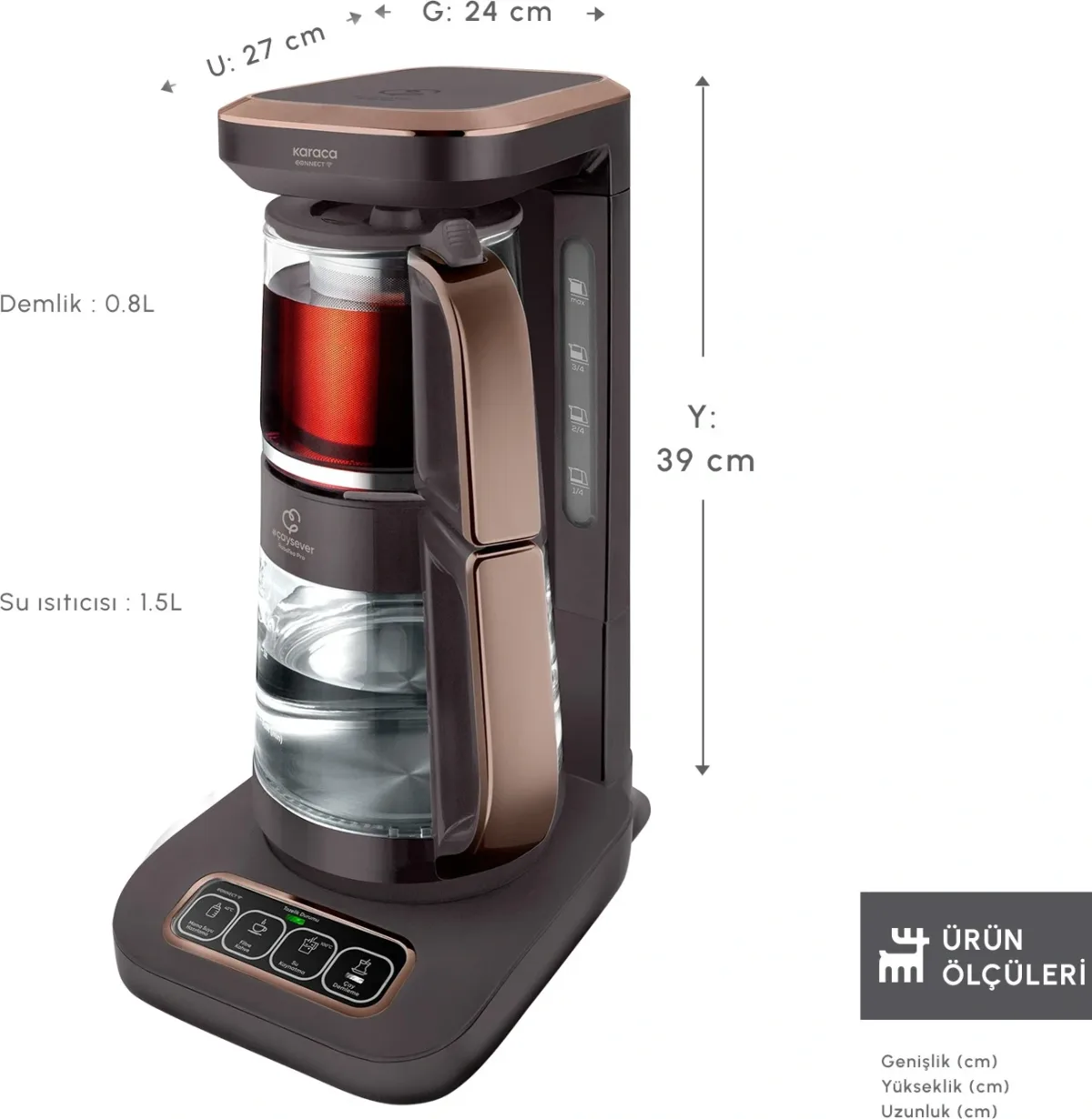 Karaca Çaysever Robotea Pro Connect 4 in 1 Konuşan Cam Çay Makinesi Walnut Brown - görsel 2