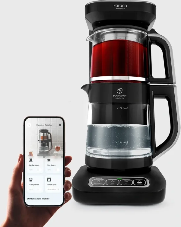 Karaca Çaysever Robotea Pro Connect 4 in 1 Konuşan Cam Çay Makinesi Silver