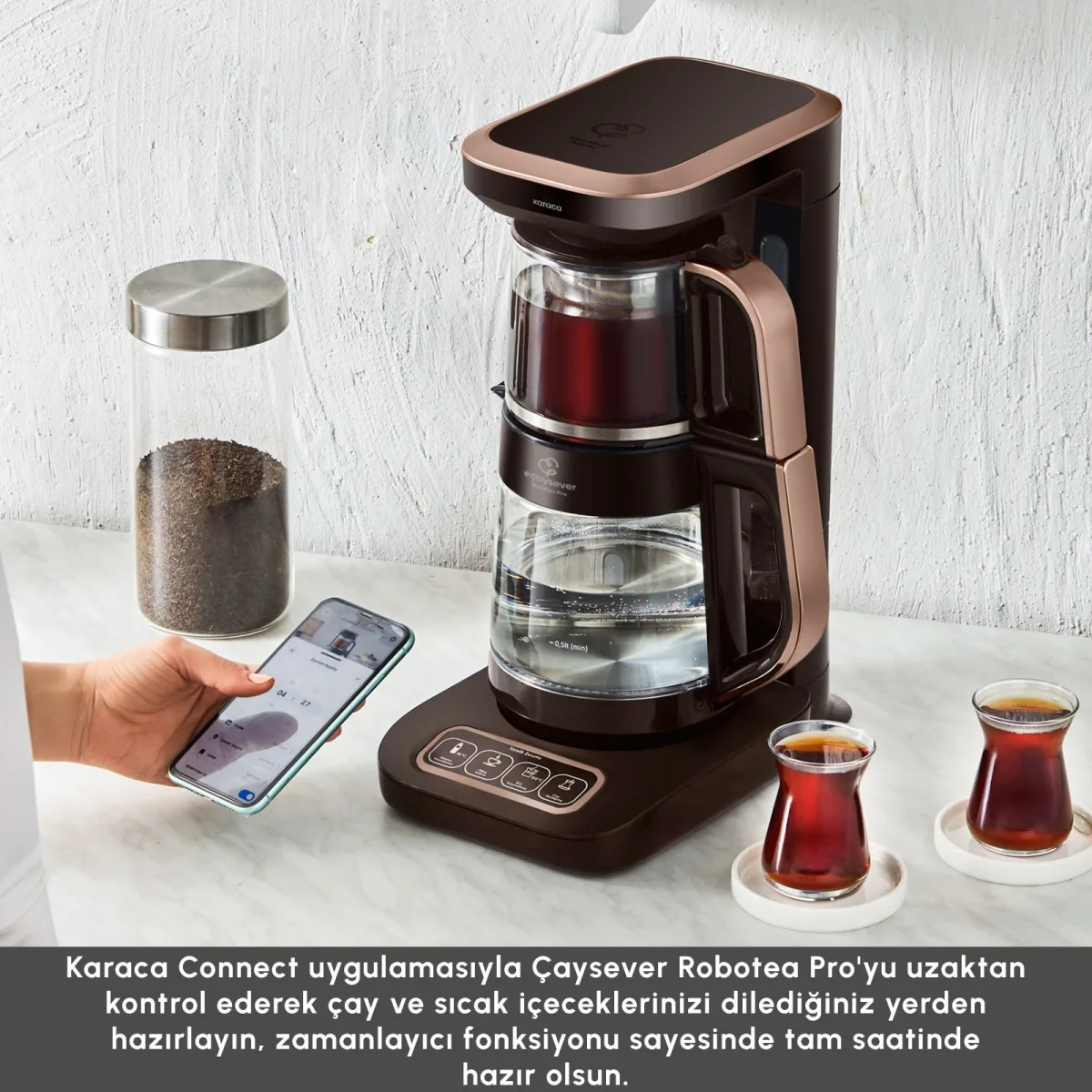 Karaca Çaysever Robotea Pro Connect 4 in 1 Konuşan Cam Çay Makinesi Walnut Brown - görsel 4