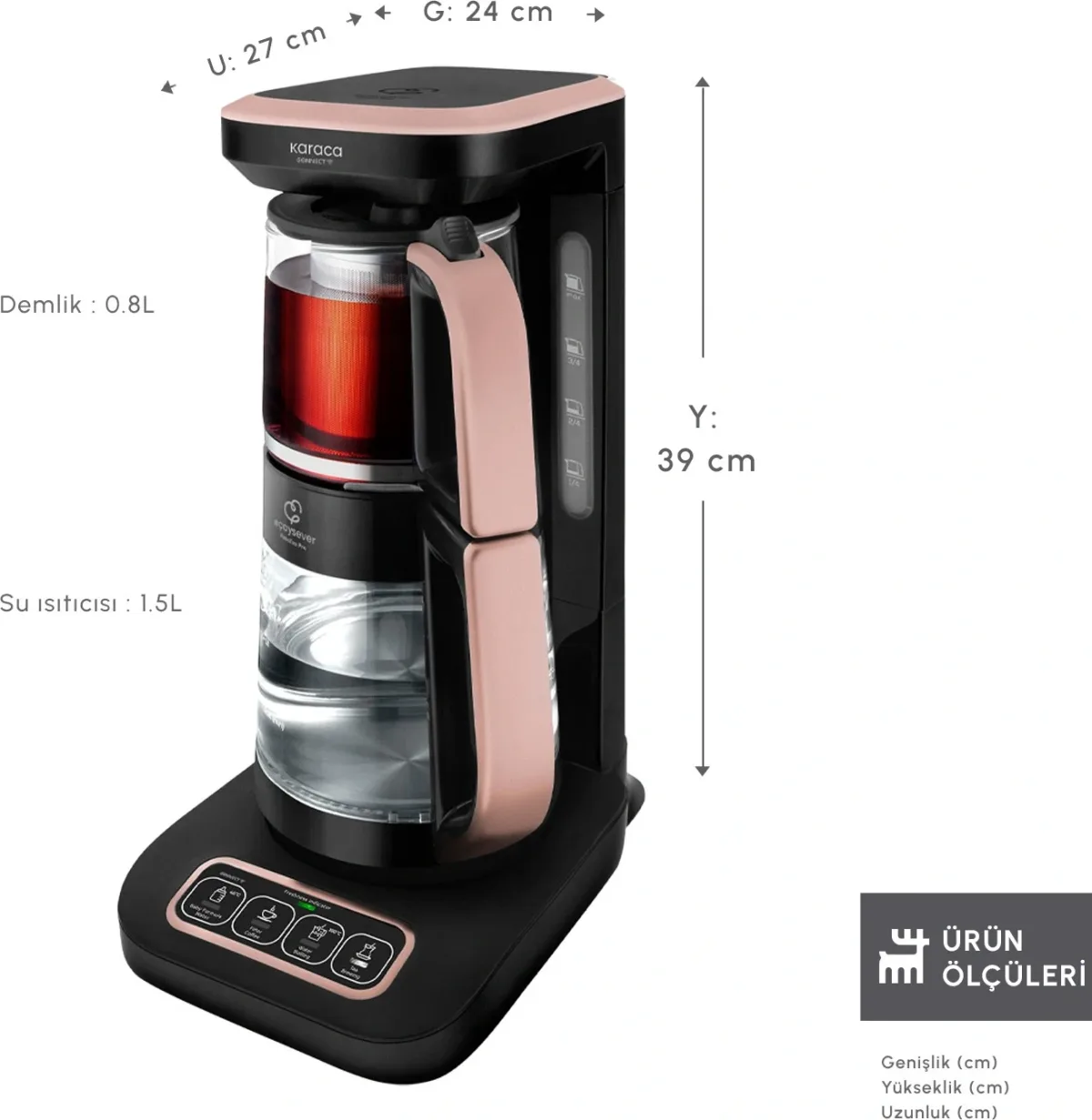 Karaca Çaysever Robotea Pro Connect 4 in 1 Konuşan Cam Çay Makinesi Rosegold - görsel 2
