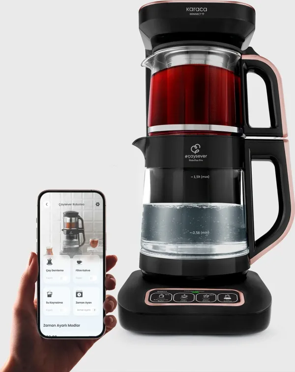 Karaca Çaysever Robotea Pro Connect 4 in 1 Konuşan Cam Çay Makinesi Rosegold