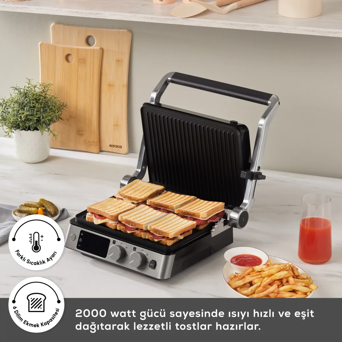 Karaca Compact Steel Sear and Grill Inox 2008 Döküm Izgara ve Tost Makinesi 6 Dilim Kapasiteli - görsel 6