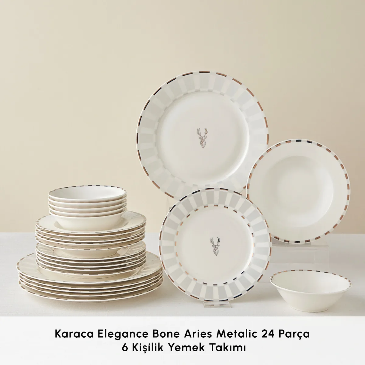 Karaca Elegance Bone Aries Metalic 24 Parça 6 Kişilik Yemek Takımı - görsel 3