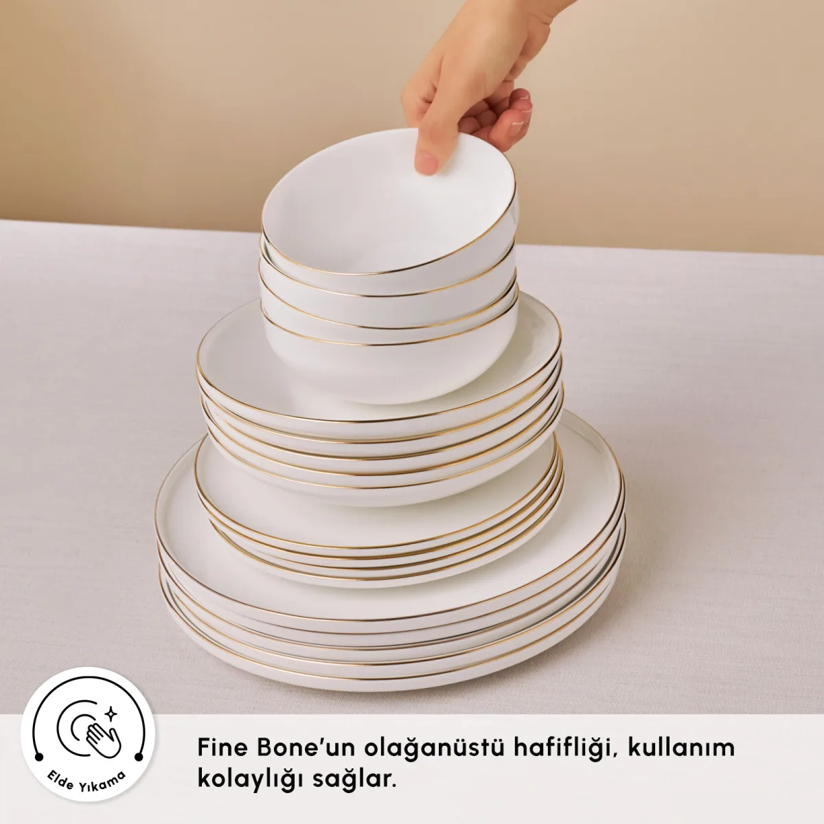 Karaca Fine Bone Meridian 55 Parça 12 Kişilik Yemek Takımı Gold - görsel 4