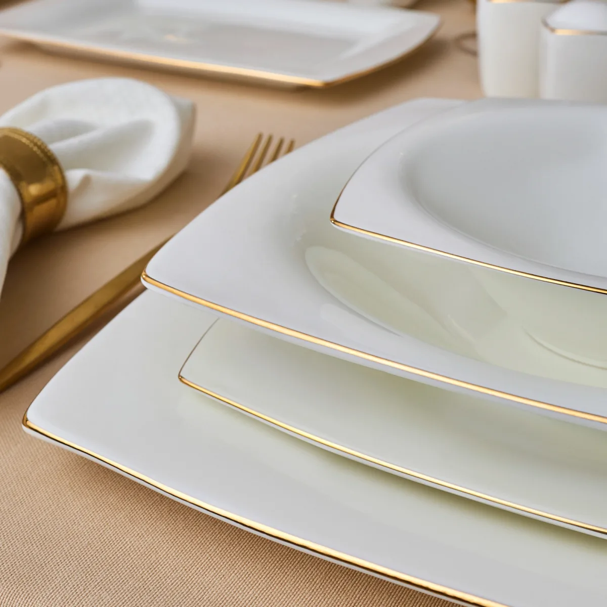 Karaca Fine Pearl Dara 58 Parça 12 Kişilik Yemek Takımı Gold - görsel 5