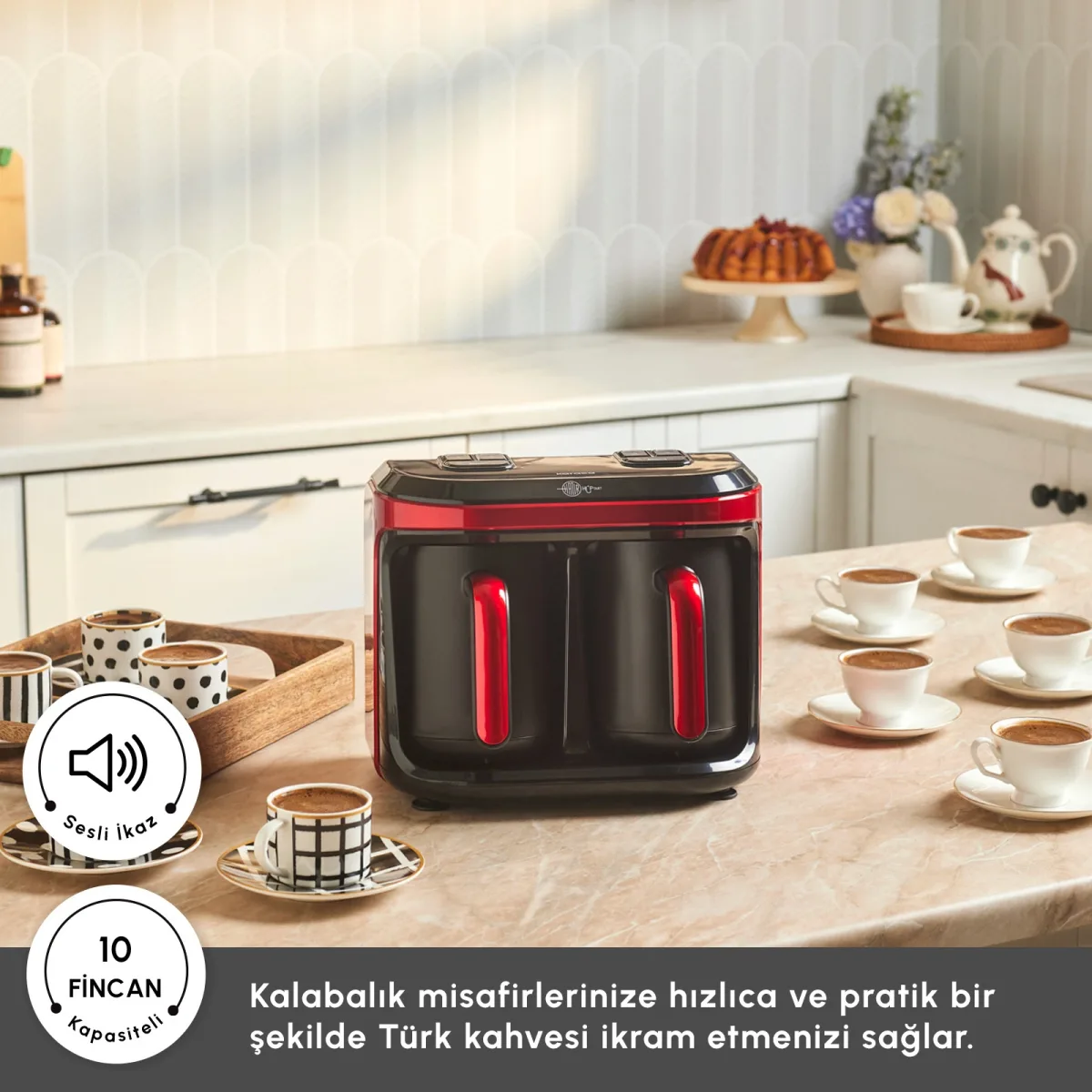 Karaca Hatır Hüp Düet Aroma İkili 10 Fincan Kapasiteli Türk Kahve Makinesi Imperial Red - görsel 4