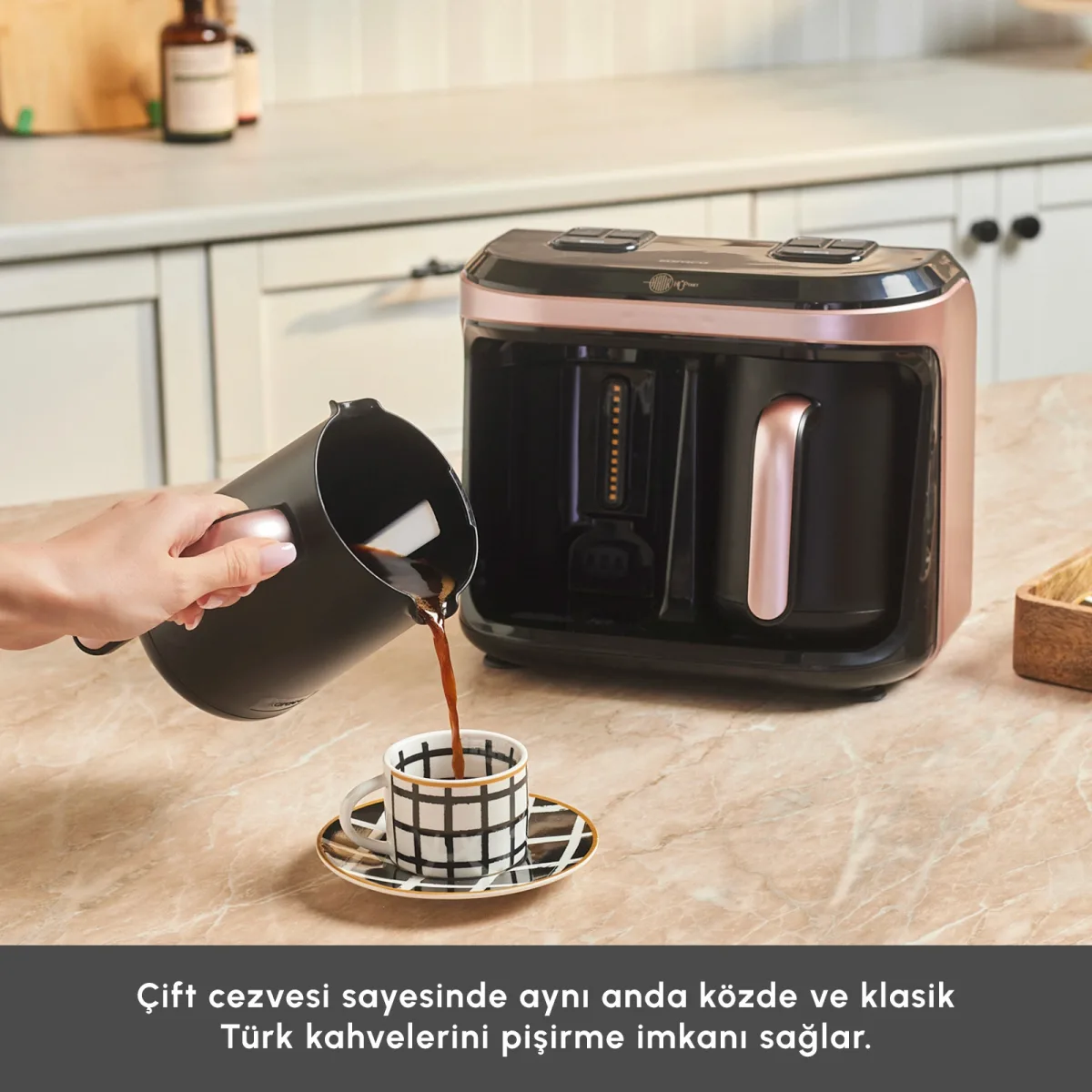Karaca Hatır Hüp Düet Aroma İkili 10 Fincan Kapasiteli Türk Kahve Makinesi Rosegold - görsel 5
