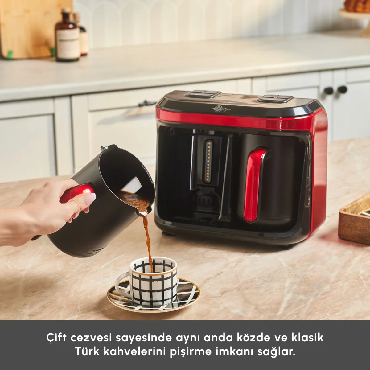 Karaca Hatır Hüp Düet Aroma İkili 10 Fincan Kapasiteli Türk Kahve Makinesi Imperial Red - görsel 5