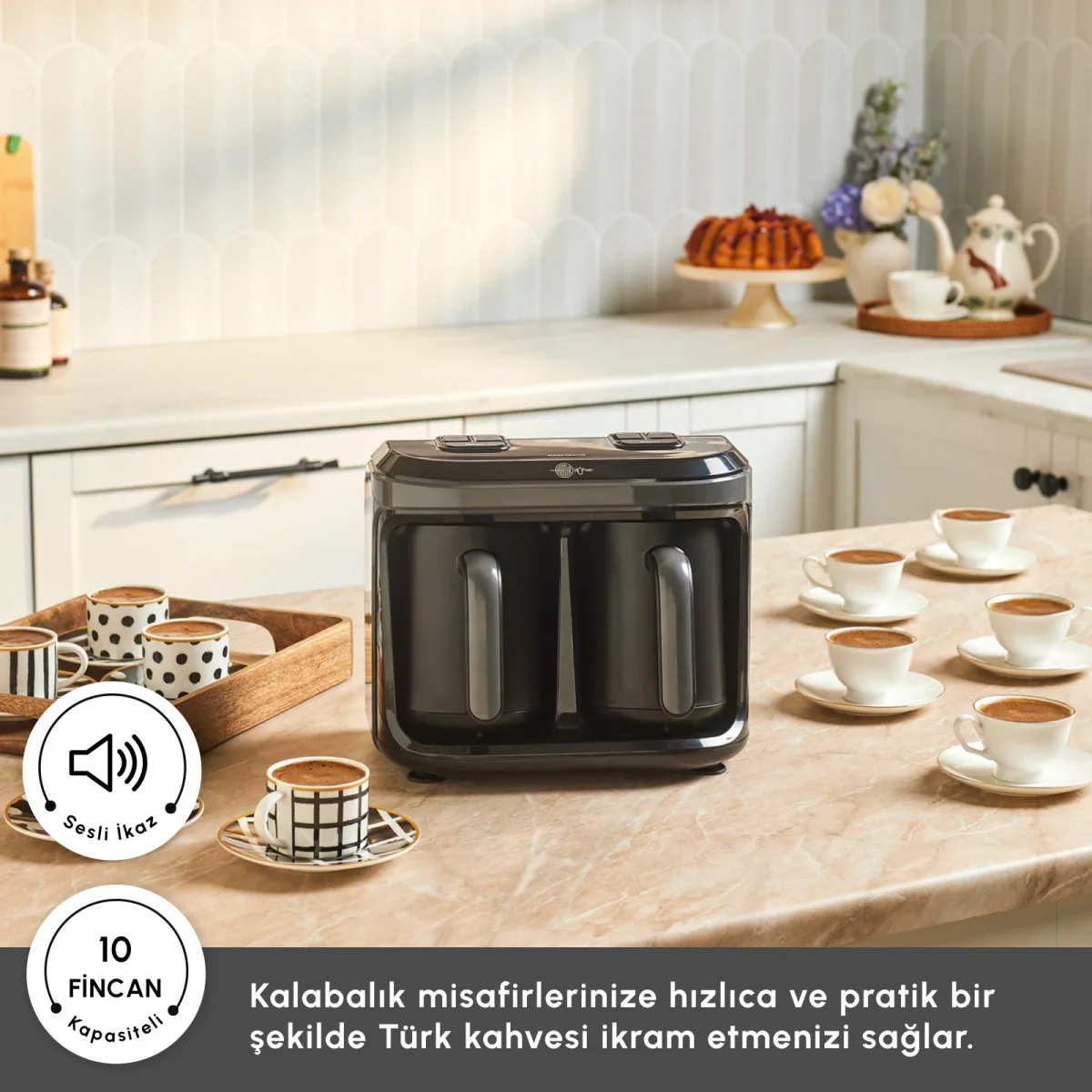 Karaca Hatır Hüp Düet Aroma İkili 10 Fincan Kapasiteli Türk Kahve Makinesi Space Gray - görsel 4