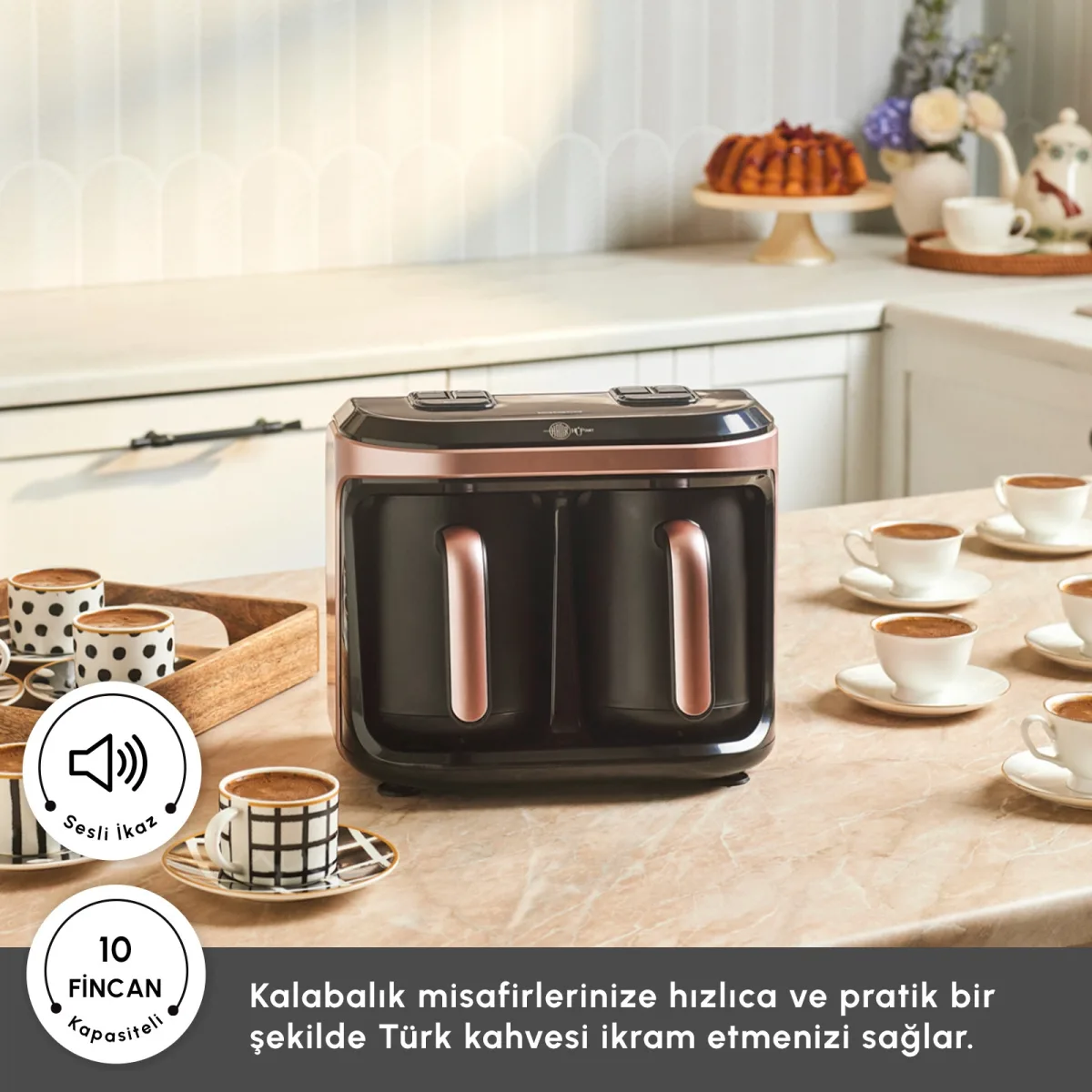 Karaca Hatır Hüp Düet Aroma İkili 10 Fincan Kapasiteli Türk Kahve Makinesi Rosegold - görsel 4