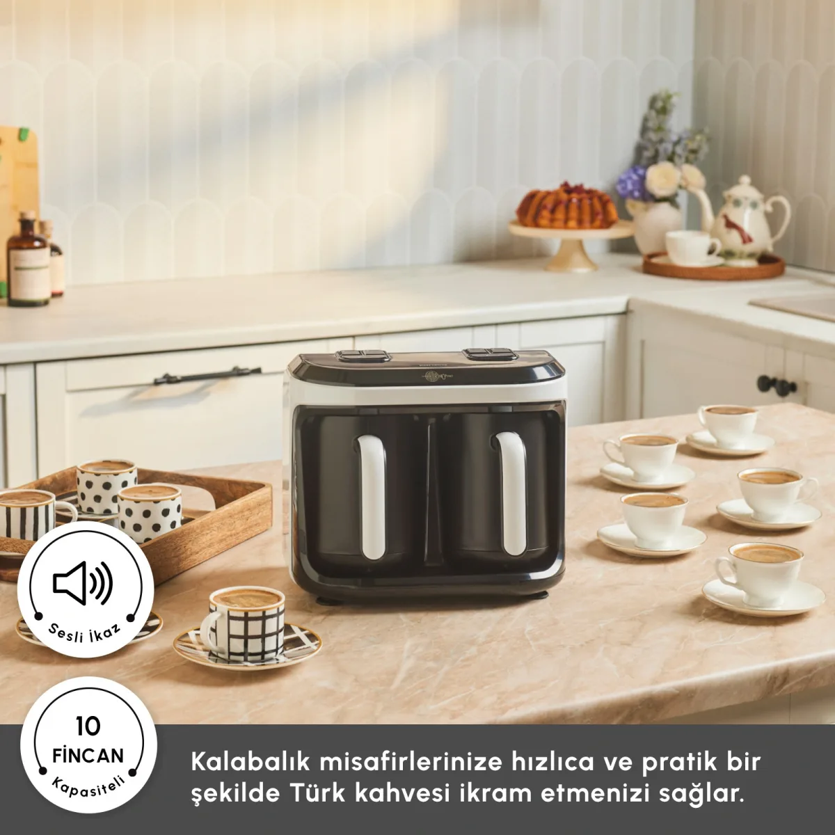 Karaca Hatır Hüp Düet Aroma İkili 10 Fincan Kapasiteli Türk Kahve Makinesi White - görsel 3