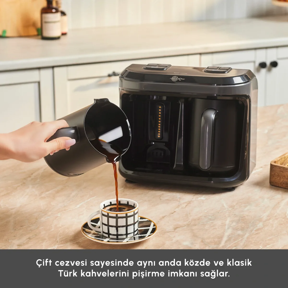 Karaca Hatır Hüp Düet Aroma İkili 10 Fincan Kapasiteli Türk Kahve Makinesi Space Gray - görsel 5