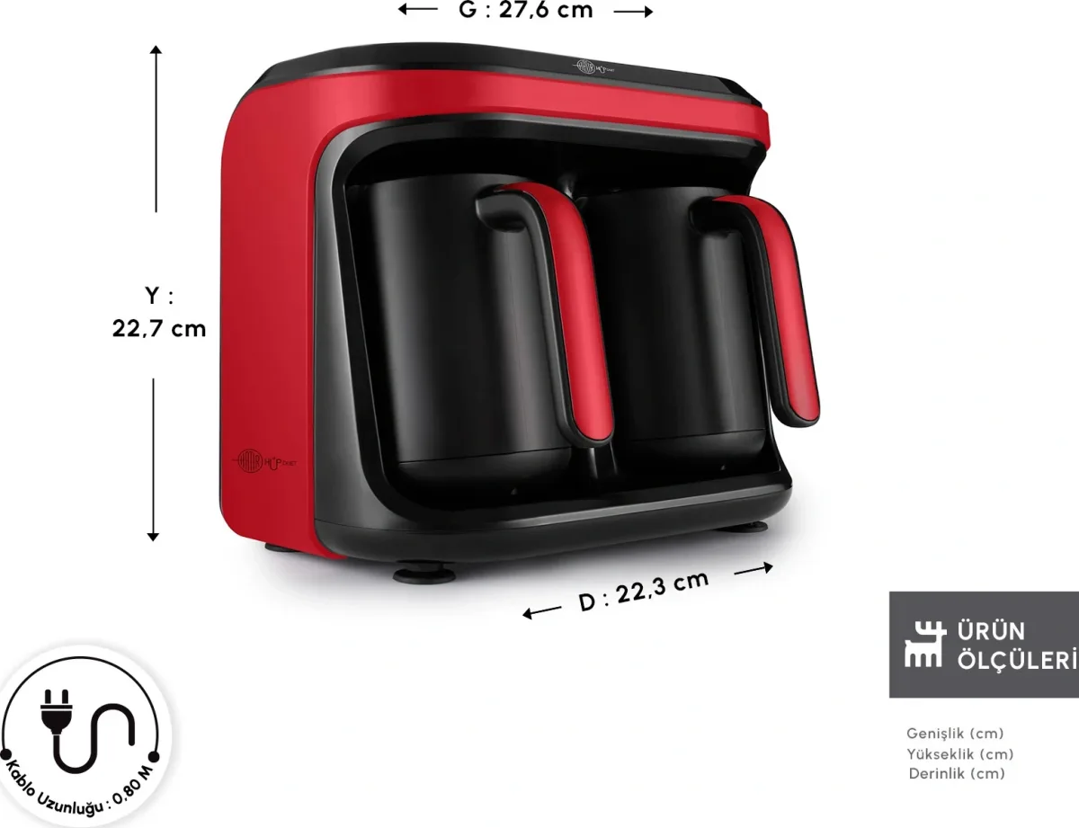 Karaca Hatır Hüp Düet Aroma İkili 10 Fincan Kapasiteli Türk Kahve Makinesi Imperial Red - görsel 3
