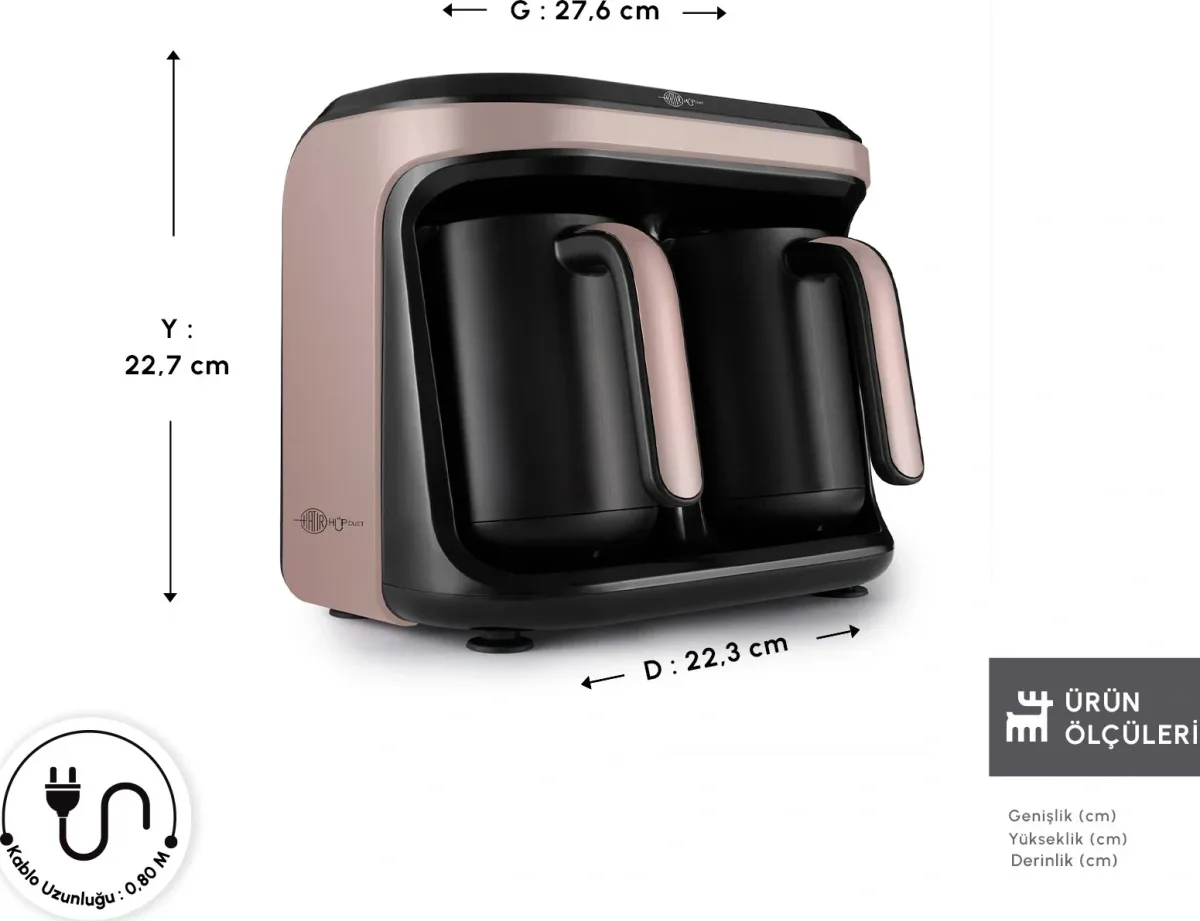 Karaca Hatır Hüp Düet Aroma İkili 10 Fincan Kapasiteli Türk Kahve Makinesi Rosegold - görsel 3