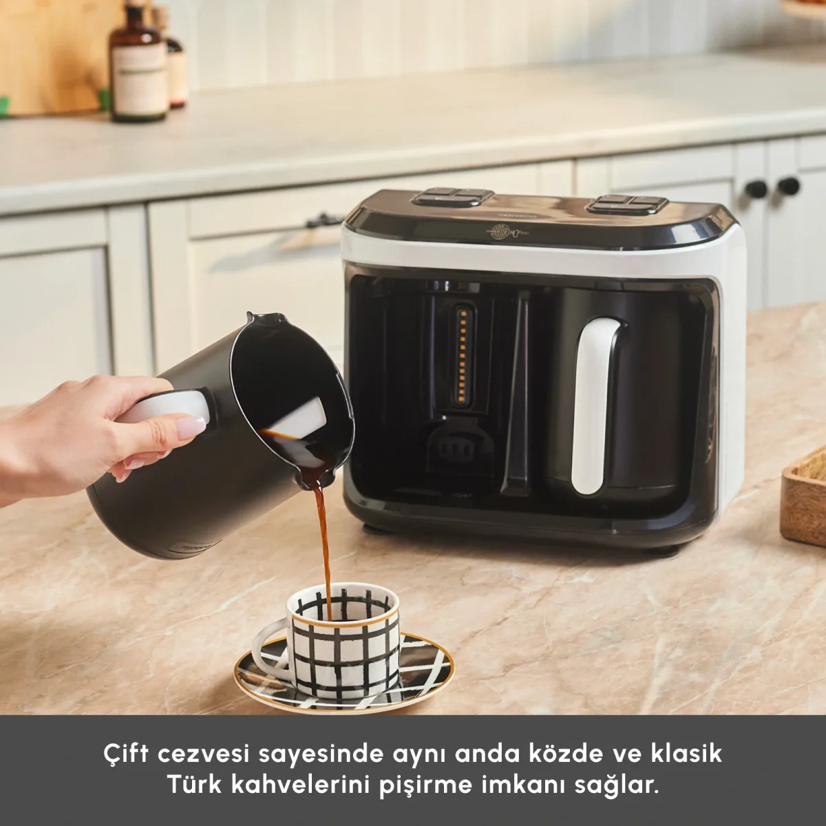 Karaca Hatır Hüp Düet Aroma İkili 10 Fincan Kapasiteli Türk Kahve Makinesi White - görsel 4
