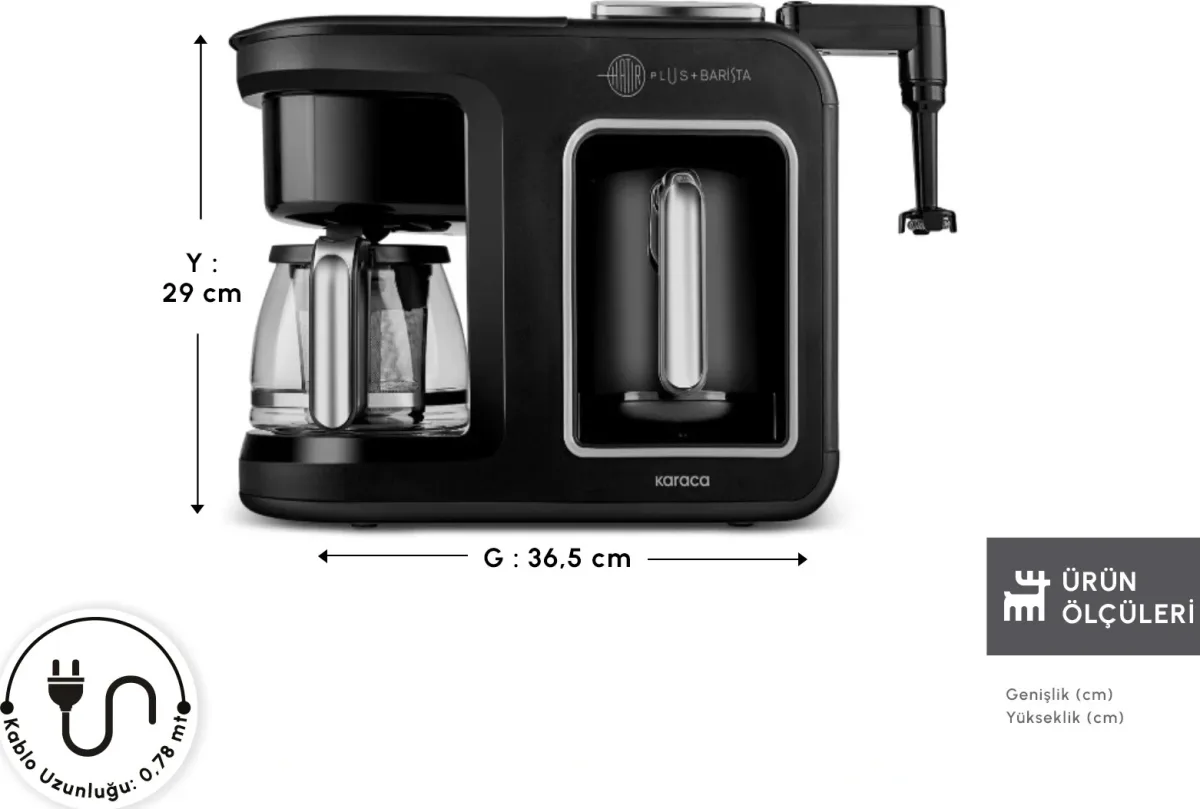 Karaca Hatır Plus Barista 6 in 1 Latte Cappuccino ve Közde Türk Kahve Makinesi Black Silver - görsel 2