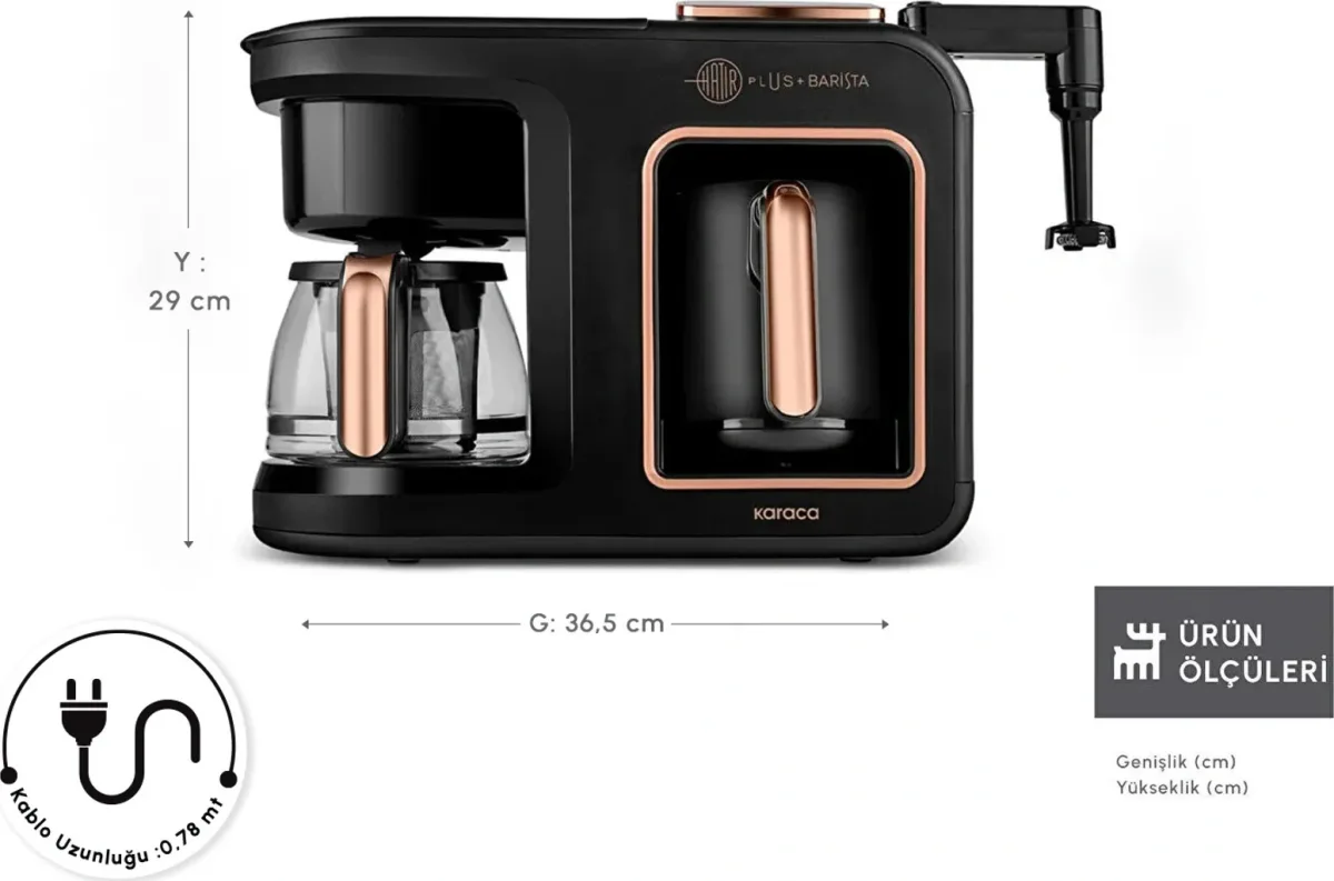 Karaca Hatır Plus Barista 6 in 1 Latte Cappuccino ve Közde Türk Kahve Makinesi Black Copper - görsel 2