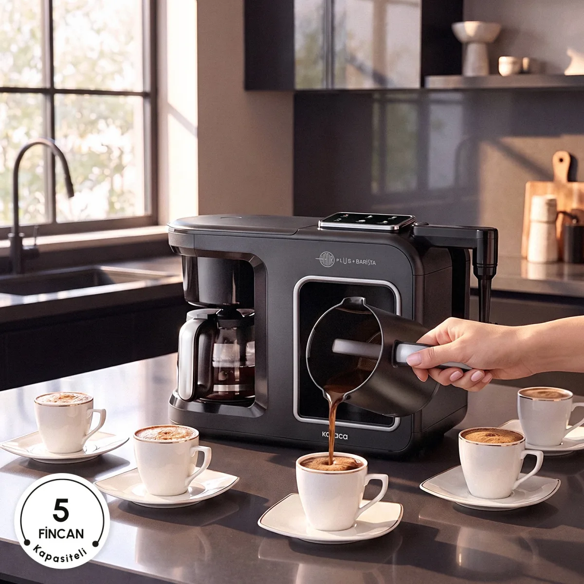 Karaca Hatır Plus Barista 6 in 1 Latte Cappuccino ve Közde Türk Kahve Makinesi Black Silver - görsel 3