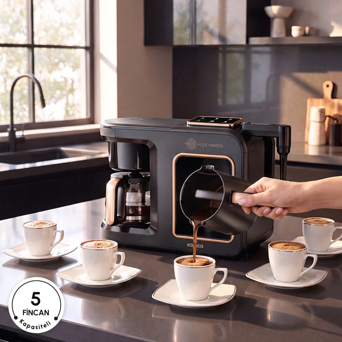 Karaca Hatır Plus Barista 6 in 1 Latte Cappuccino ve Közde Türk Kahve Makinesi Black Copper - görsel 3