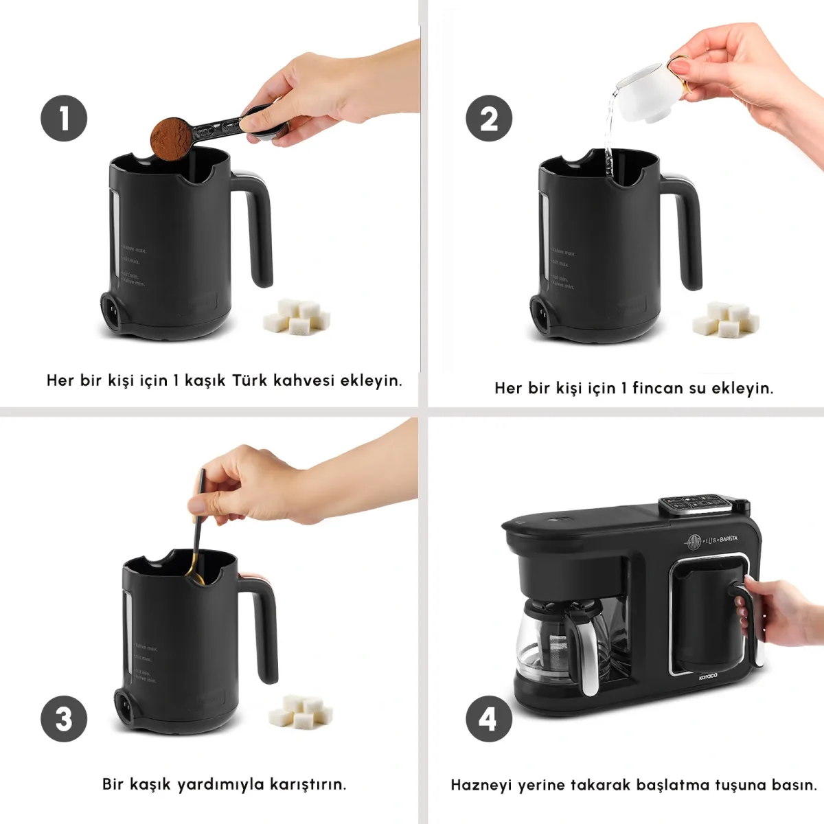Karaca Hatır Plus Barista 6 in 1 Latte Cappuccino ve Közde Türk Kahve Makinesi Black Silver - görsel 4