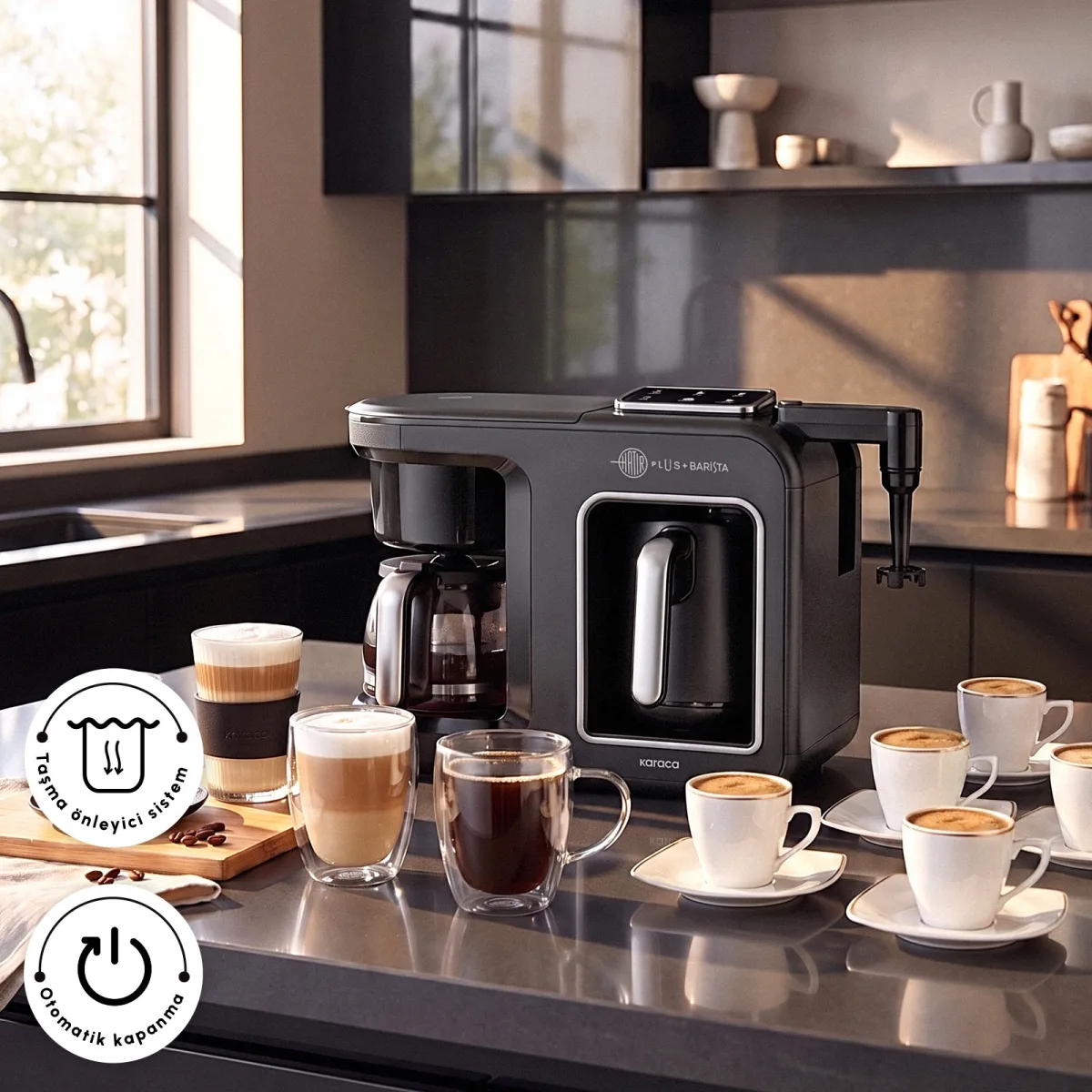 Karaca Hatır Plus Barista 6 in 1 Latte Cappuccino ve Közde Türk Kahve Makinesi Black Copper - görsel 6