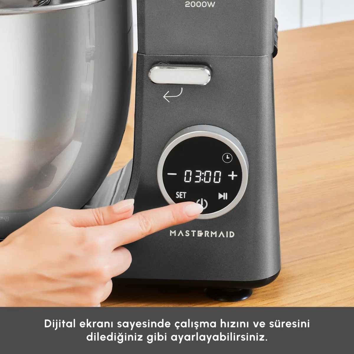 Karaca Mastermaid Chef Ultra D2000W Dijital Ekranlı Hamur Yoğurma Makinesi Galaxy Grey 7L - görsel 5