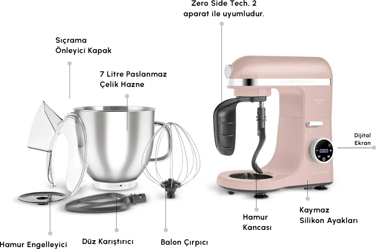 Karaca Mastermaid Chef Ultra D2000W Dijital Ekranlı Hamur Yoğurma Makinesi Rosegold 7L - görsel 3