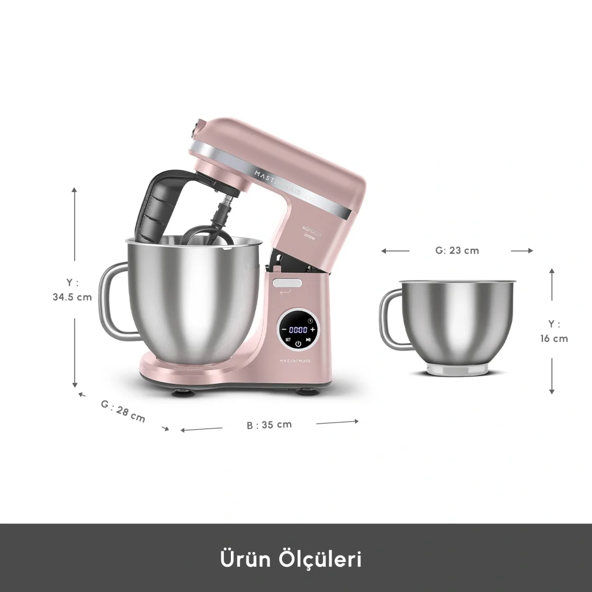 Karaca Mastermaid Chef Ultra D2000W Dijital Ekranlı Hamur Yoğurma Makinesi Rosegold 7L - görsel 4