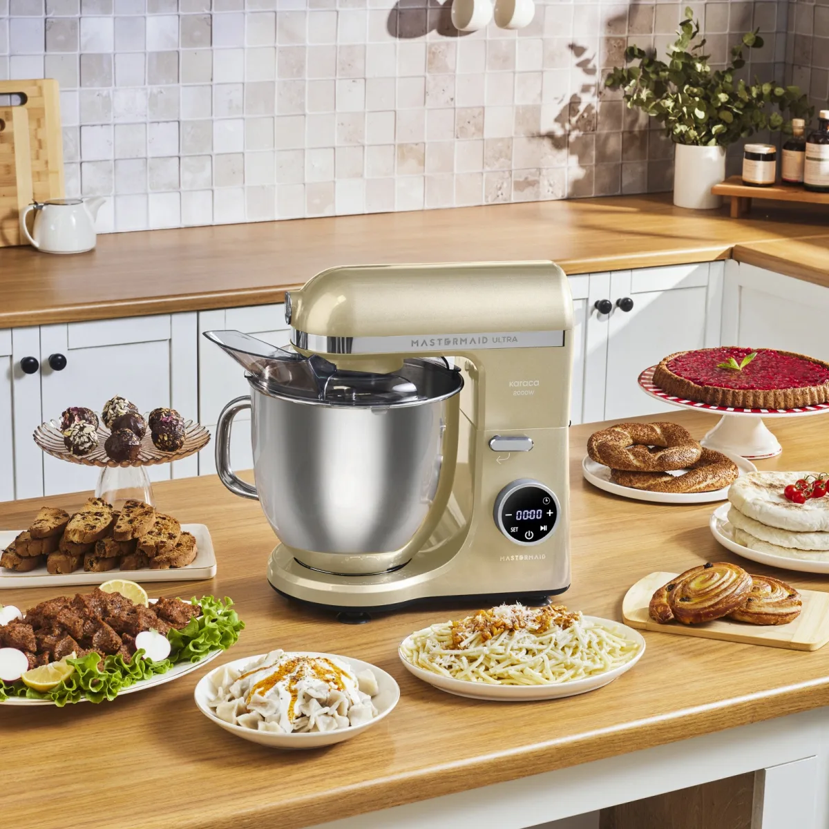 Karaca Mastermaid Chef Ultra D2000W Dijital Ekranlı Hamur Yoğurma Makinesi Mineral Gold 7L