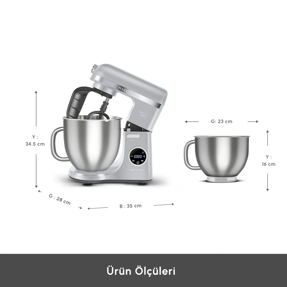 Karaca Mastermaid Chef Ultra D2000W Dijital Ekranlı Hamur Yoğurma Makinesi Silver 7L - görsel 4