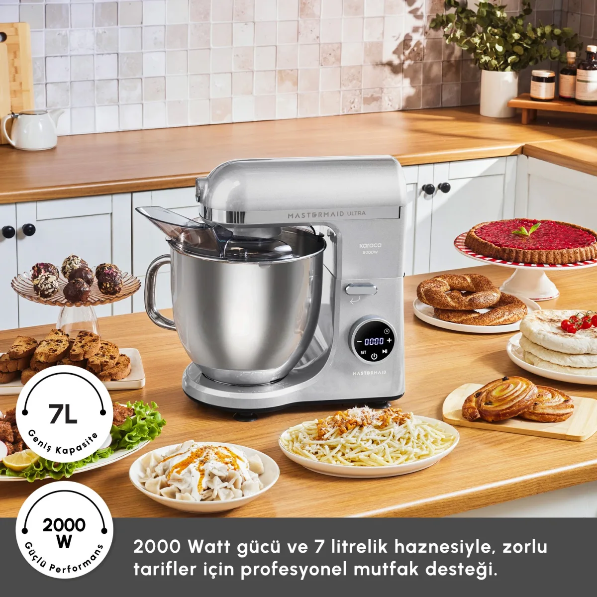 Karaca Mastermaid Chef Ultra D2000W Dijital Ekranlı Hamur Yoğurma Makinesi Silver 7L - görsel 6