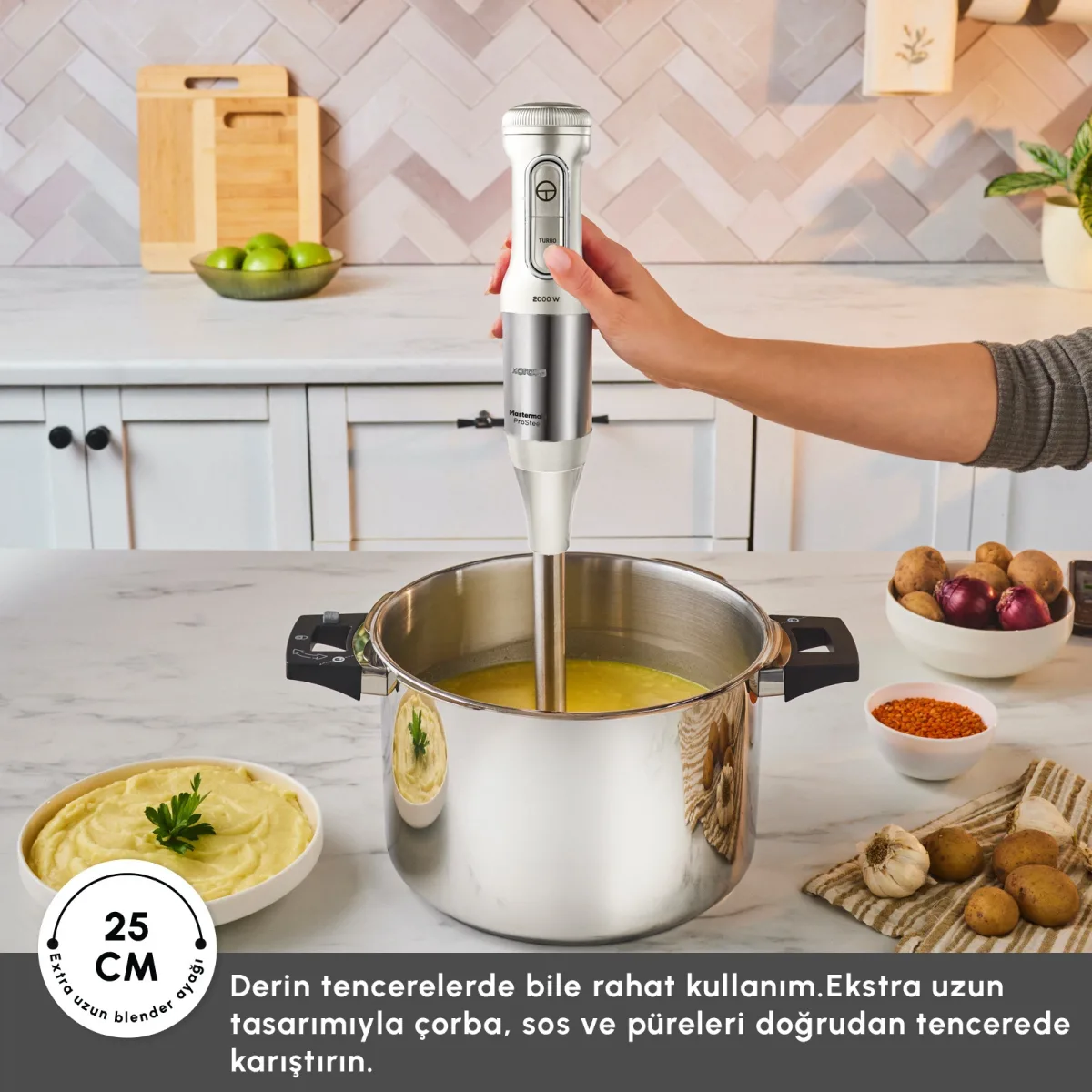 Karaca Mastermaid Prosteel 6 in 1 Uzun Blender Ayaklı 6 Bıçaklı Cam Hazneli Rendeli Mutfak Robotu Swiss Cream - görsel 4