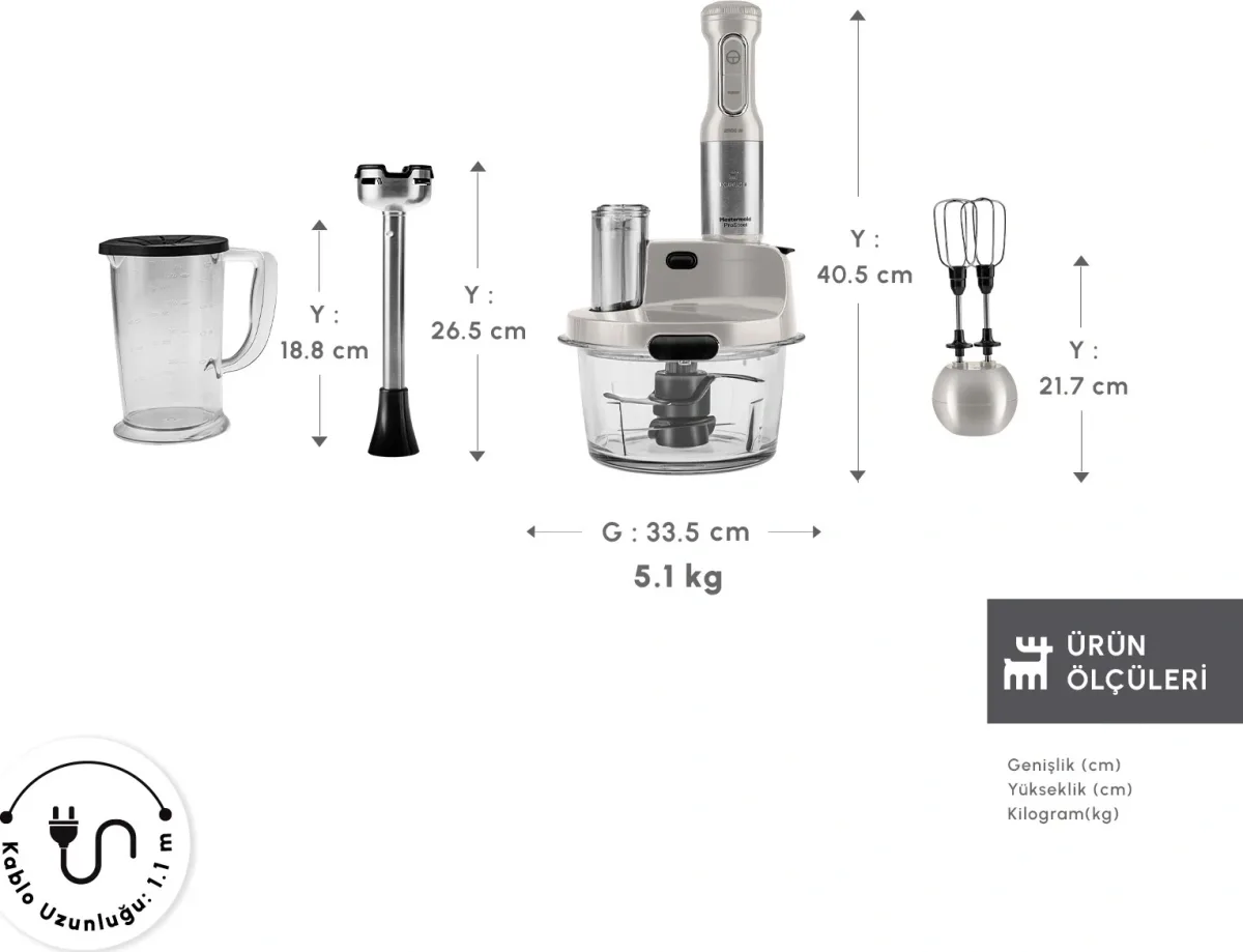 Karaca Mastermaid Prosteel 6 in 1 Uzun Blender Ayaklı 6 Bıçaklı Cam Hazneli Rendeli Mutfak Robotu Swiss Cream - görsel 2