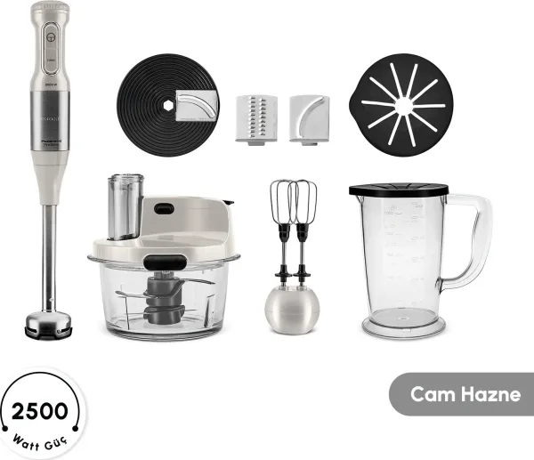 Karaca Mastermaid Prosteel 6 in 1 Uzun Blender Ayaklı 6 Bıçaklı Cam Hazneli Rendeli Mutfak Robotu Swiss Cream