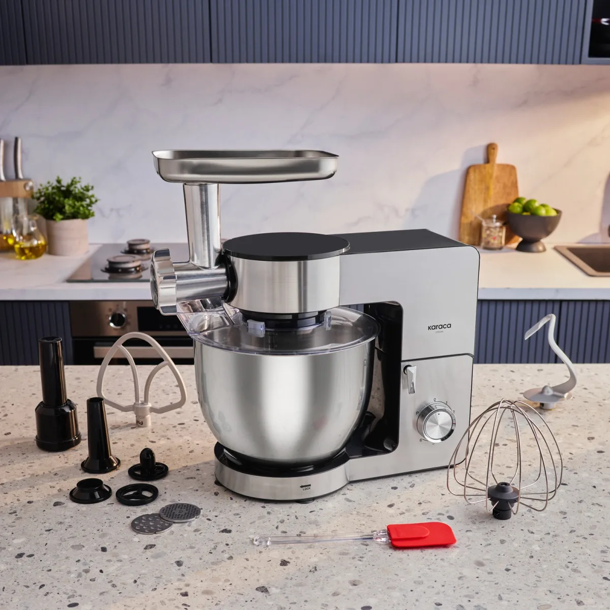 Karaca Multichef Ultra Inox Kıyma Çekme/Sucuk-Sosis/İçli Köfte Aparatlı Hamur Yoğurma Makinesi 8L - görsel 3