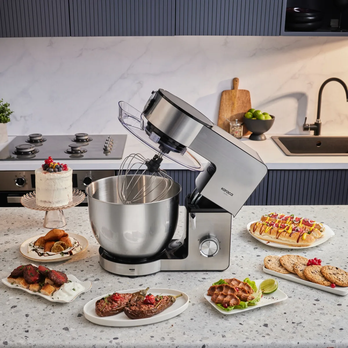 Karaca Multichef Ultra Inox Kıyma Çekme/Sucuk-Sosis/İçli Köfte Aparatlı Hamur Yoğurma Makinesi 8L - görsel 4