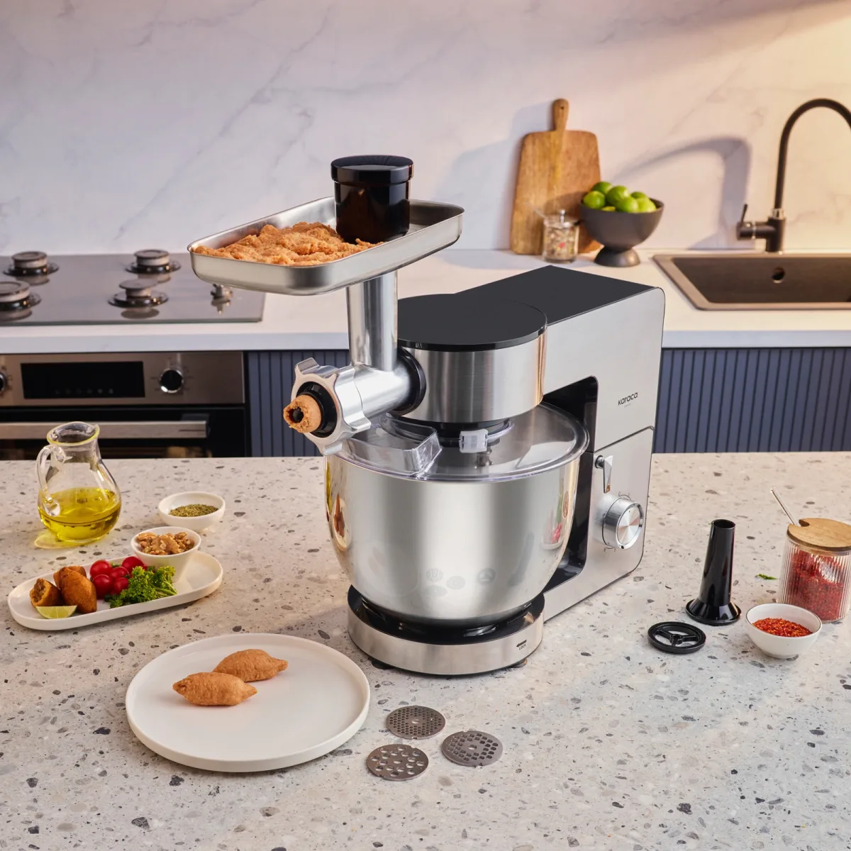 Karaca Multichef Ultra Inox Kıyma Çekme/Sucuk-Sosis/İçli Köfte Aparatlı Hamur Yoğurma Makinesi 8L - görsel 6
