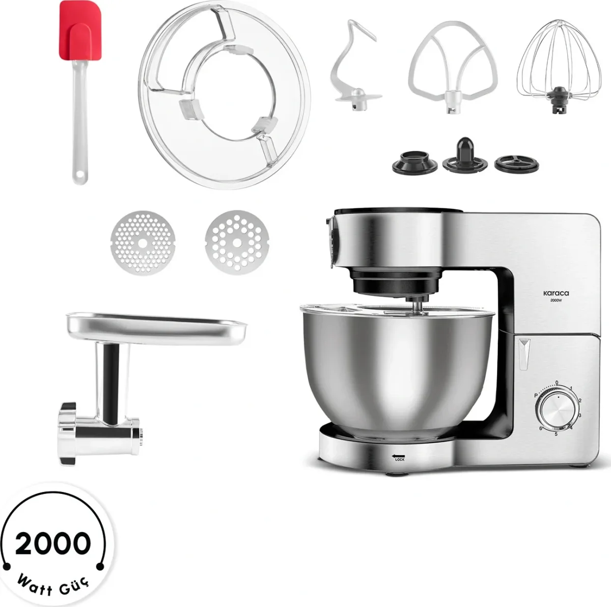 Karaca Multichef Ultra Inox Kıyma Çekme/Sucuk-Sosis/İçli Köfte Aparatlı Hamur Yoğurma Makinesi 8L - görsel 2