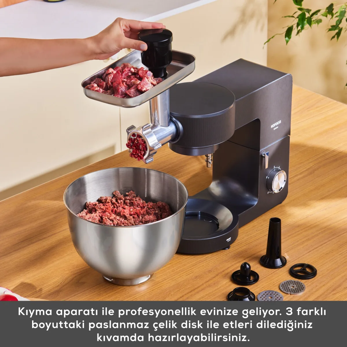 Karaca Multichef Ultra Kıyma Çekme/Sucuk-Sosis/İçli Köfte Aparatlı Hamur Yoğurma Makinesi Antrasit 8L - görsel 6