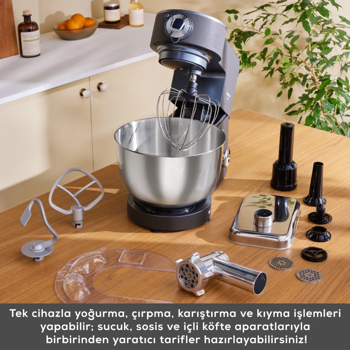 Karaca Multichef Ultra Kıyma Çekme/Sucuk-Sosis/İçli Köfte Aparatlı Hamur Yoğurma Makinesi Antrasit 8L - görsel 5