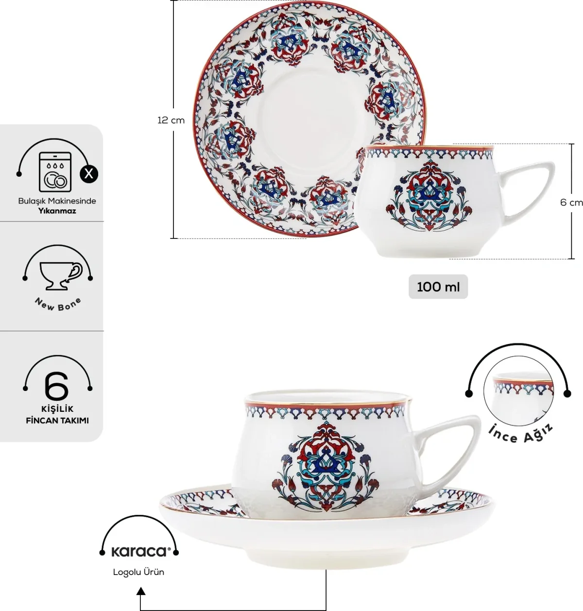 Karaca Nakkaş 6 Kişilik Kahve Fincan Takımı 100 ml - görsel 2