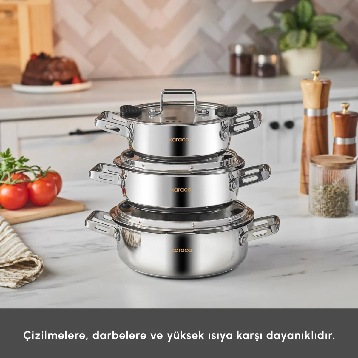 Karaca Powersteel 316+ Alberta İndüksiyon Tabanlı 6 Parça Çelik Sahan Seti - görsel 3