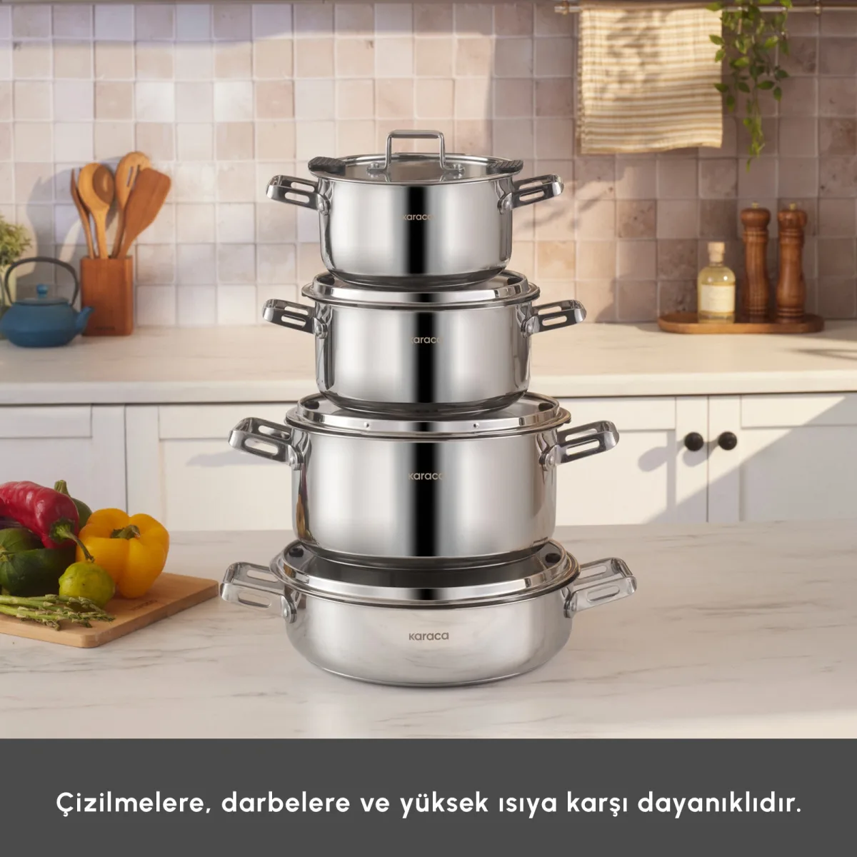 Karaca Powersteel 316+ Alberta İndüksiyon Tabanlı 8 Parça Çelik Tencere Seti - görsel 2