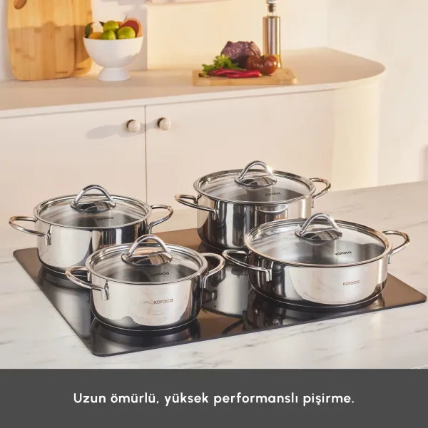 Karaca Powersteel Sakura 316+ İndüksiyon Tabanlı 8 Parça Çelik Tencere Seti