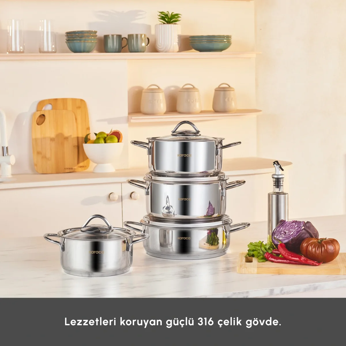 Karaca Powersteel Sakura 316+ İndüksiyon Tabanlı 8 Parça Çelik Tencere Seti - görsel 4